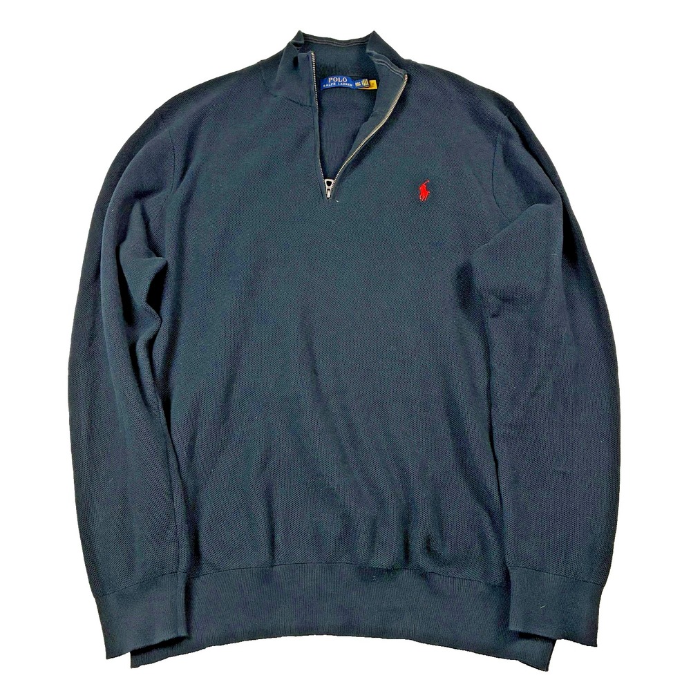 Polo Ralph Lauren Quarter Zip Sweater 2XLT Tall Navy Pony Logo Hopsack Texture